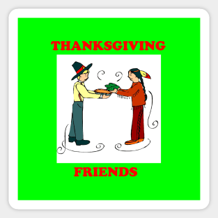 Thanksgiving Friends sharing Food with a green frame. Sticker